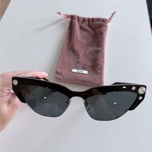 Miu Miu Black Cat-Eye Sunglasses with Crystal Accents